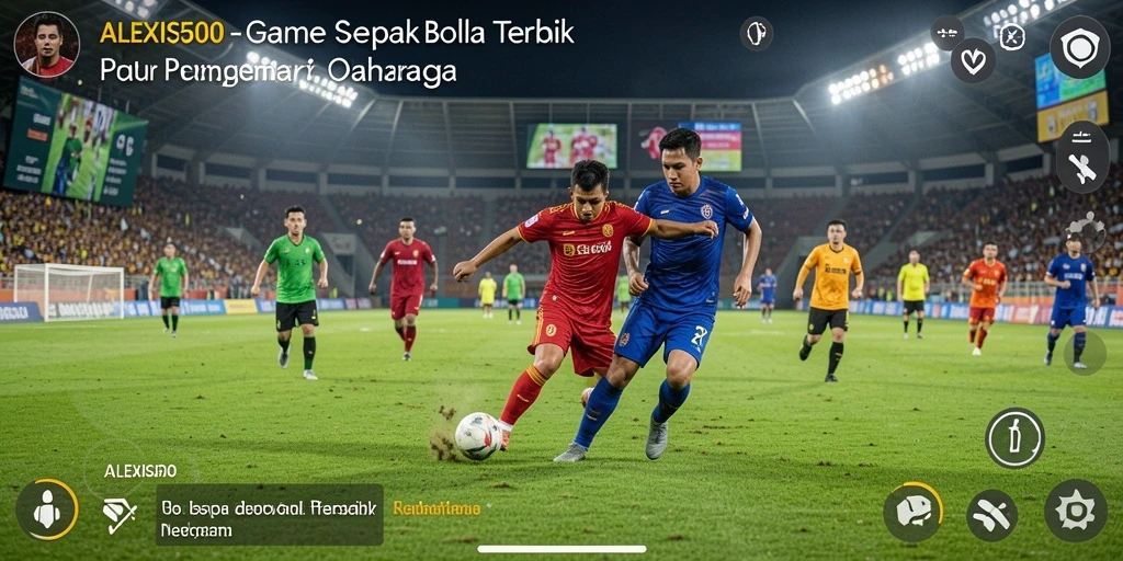 Screenshot ALEXIS500 menampilkan aksi intens di lapangan sepak bola.