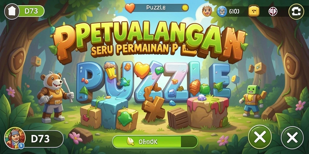 Screenshot D73 menampilkan gameplay puzzle yang seru dan menarik.