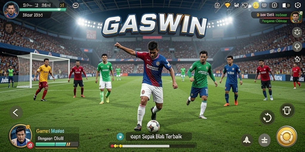 Gameplay GASWIN yang mendebarkan dengan strategi sepak bola yang seru.