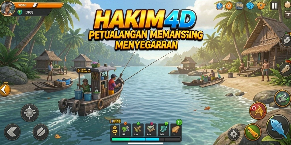 Screenshot gameplay HAKIM4D yang penuh warna dan mendebarkan saat memancing.