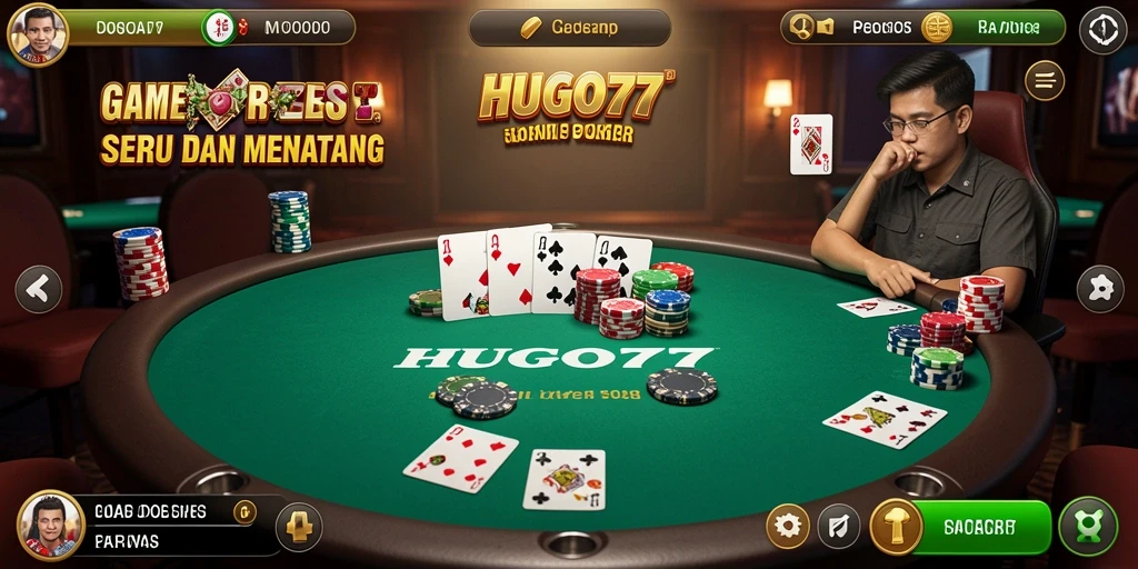 Screenshot HUGO77 menampilkan gameplay Poker yang mendebarkan dan interaktif.