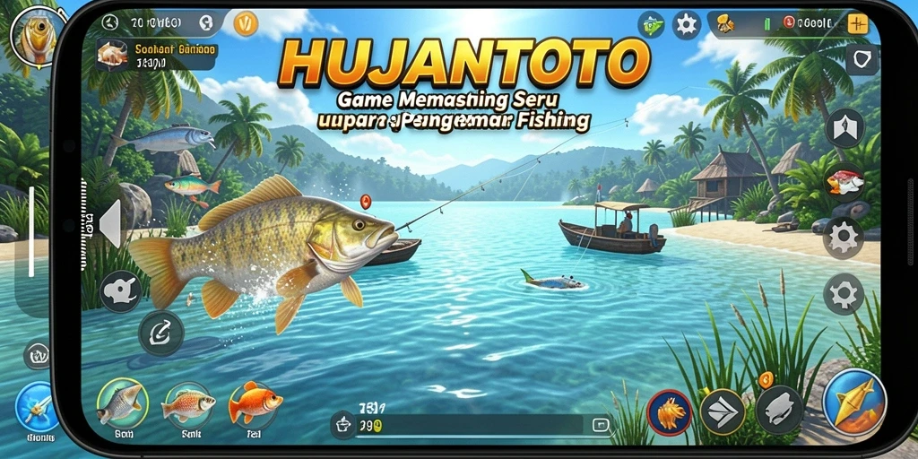 Tampak depan gameplay memancing yang seru di HUJANTOTO.
