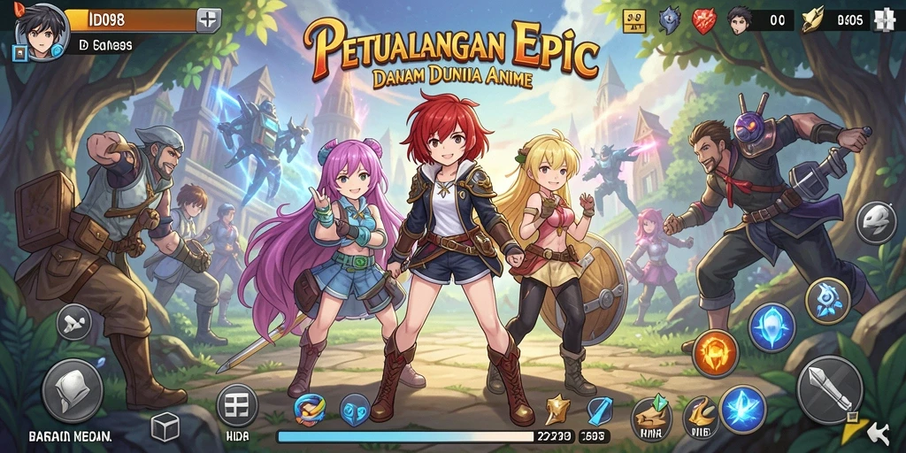 Screenshot dari gameplay menampilkan karakter Anime dalam aksi.